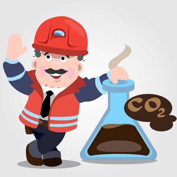 Ο άνθρωπος με τη μορφή εργασίας με ένα δοκιμαστικό σωλήνα του διοξειδίου του άνθρακα. — Διανυσματικό Αρχείο