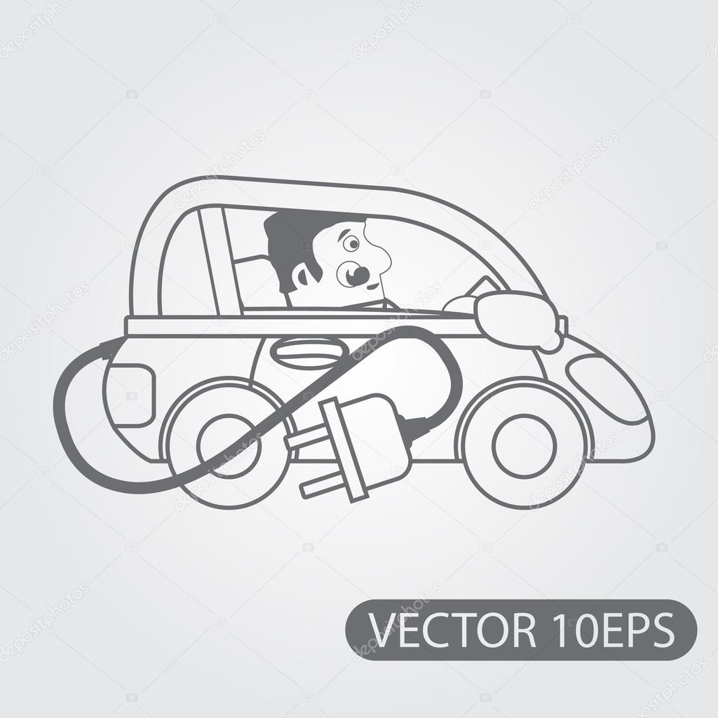 Electric vehicles black and white outline drawing. Ecological transport