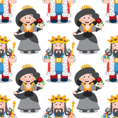 Seamless pattern with cartoon king and queen. clipart