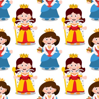 Seamless pattern with cartoon queens. clipart
