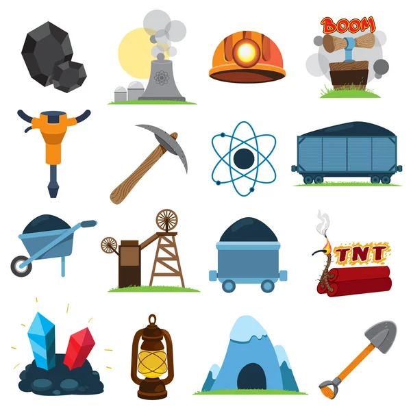 Iconos de la industria del carbón, personajes, conjunto de iconos para infografías . — Archivo Imágenes Vectoriales