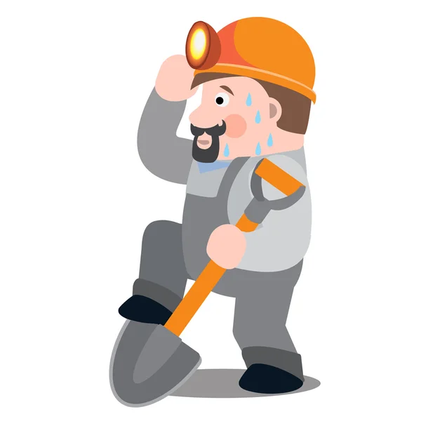 Minero, manitas, constructor. Un hombre en ropa de trabajo con una pala . — Archivo Imágenes Vectoriales