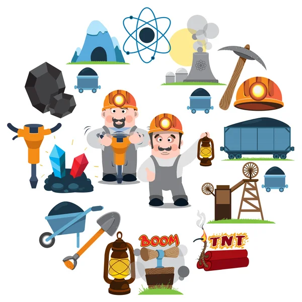 Iconos de la industria del carbón, personajes, conjunto de iconos para infografías . — Vector de stock