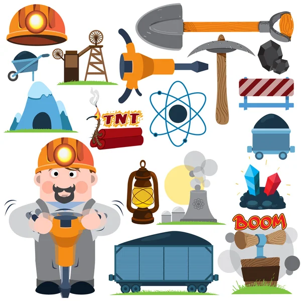 Ícones da indústria de carvão, personagens, conjunto de ícones para infográficos . —  Vetores de Stock