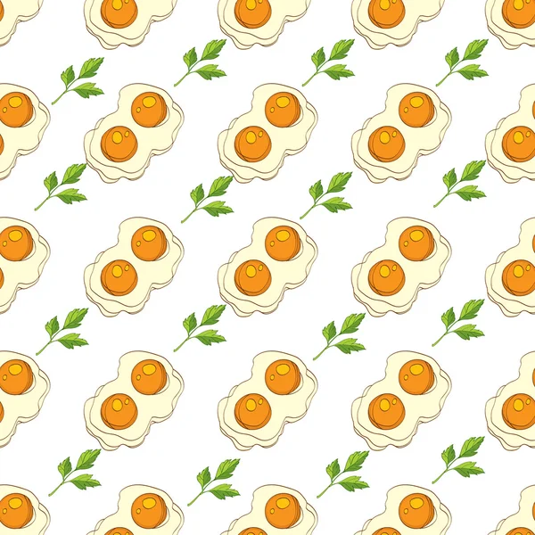 Seamless pattern with parsley and fried egg. — Stock Vector
