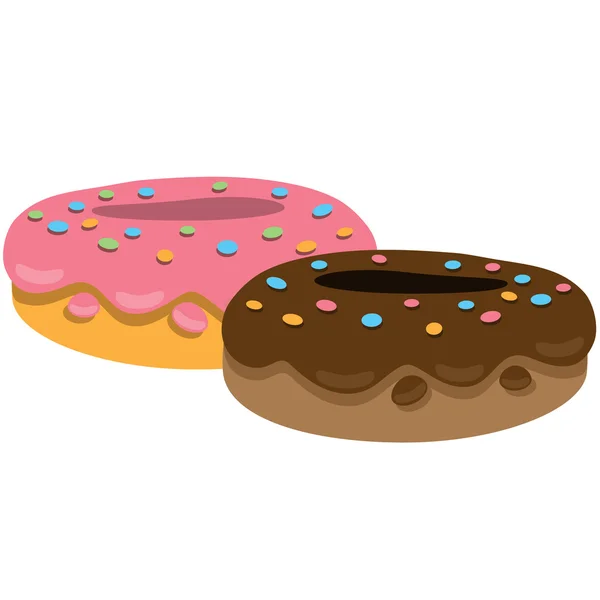 Two donuts with chocolate fudge and strawberry. Color illustration of desserts and pastries. — Stock Vector