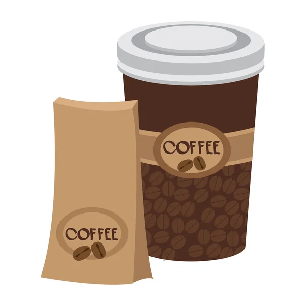 Balíček a šálek kávy. Barevné ilustrace obalu pro produkty. — Stockový vektor