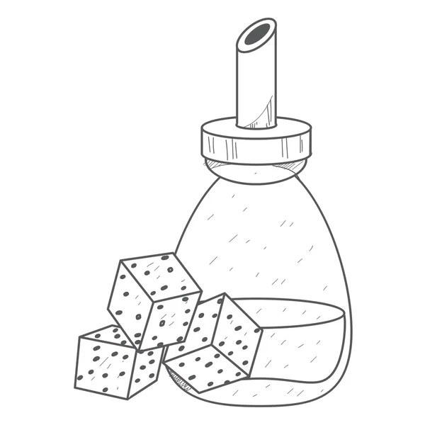 Rörsocker kuber och vitt socker i socker skål dispositionen ritning. — Stock vektor
