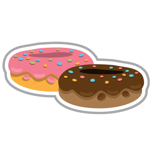 Twee donuts met chocolade fudge en aardbei. Kleur illustratie van desserts en gebak. — Stockvector