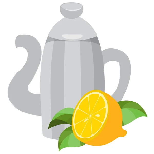 Bollitore per caffè o cacao con illustrazione a colori limone . — Vettoriale Stock