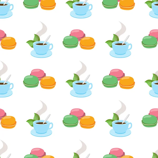 Безшовні візерунок з ілюстраціями на тему кави. Мигдальне печиво і чашкою гарячої кави чи чаю. — стоковий вектор