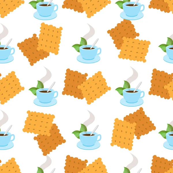 Безшовний візерунок з ілюстраціями на тему кави. Чашка гарячої кави або чаю і крекерів . — стоковий вектор