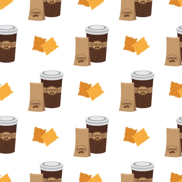Wzór z ilustracjami, na temat kawy. Krakersy i kawy w filiżance. — Wektor stockowy