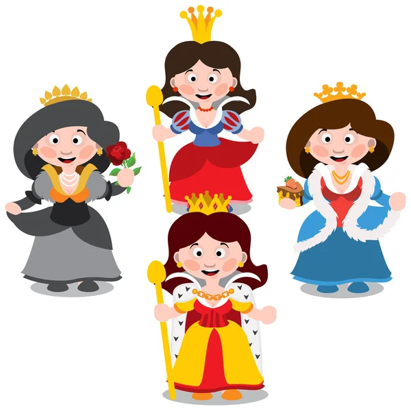 Vier koningin. Cartoon tekens vector. — Stockvector