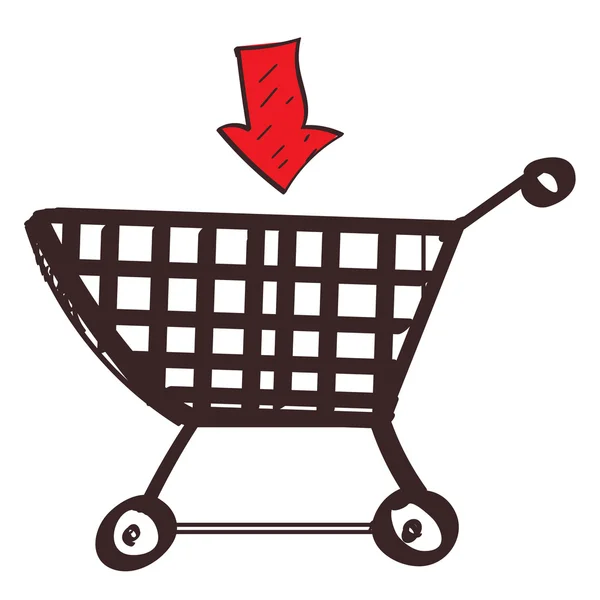 Trolley Shopping botón de color con un contorno negro sobre un fondo blanco en un estilo dibujado a mano . — Archivo Imágenes Vectoriales