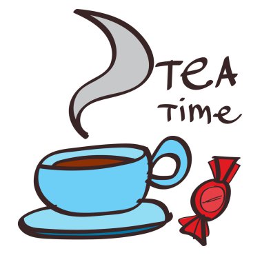 Beyaz bir arka plan üzerinde çay ve şeker clipart renkle kupa.