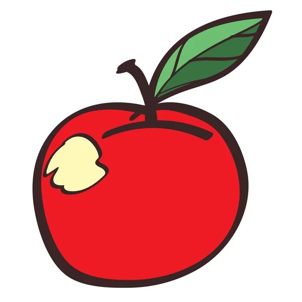 Красное яблоко цветная кнопка с черным контуром на белом фоне . — стоковый вектор