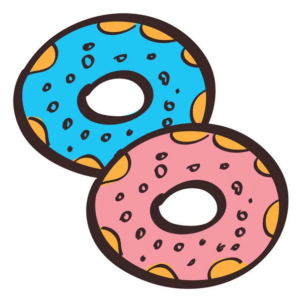 Donuts gekleurde afbeelding in de hand tekenen stijl. — Stockvector