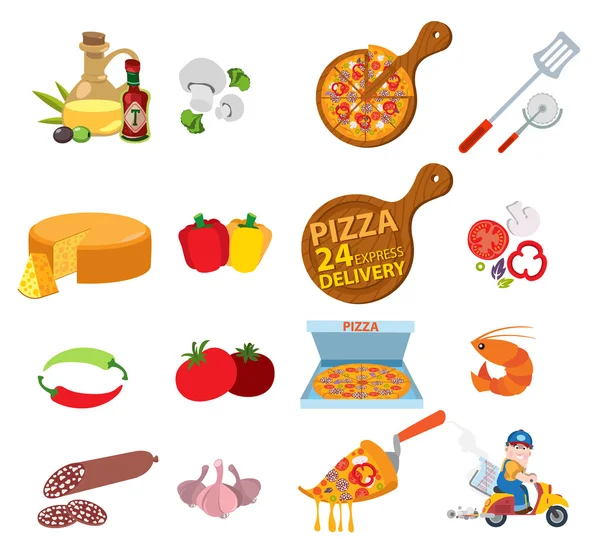 Logotipos pizza, comida, Itália, cozinha — Vetor de Stock