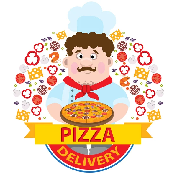 로고 피자, 음식, 이탈리아, 주방 — 스톡 벡터