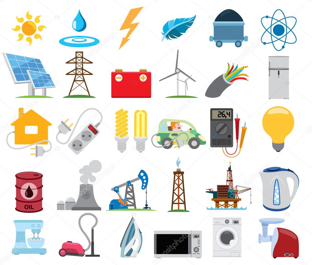 Energetics logos, oil, nuclear, electricity, gas, wind, water