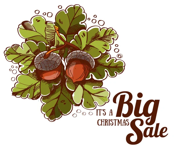 Christmas big sale oak leaves and acorns — Stock Vector