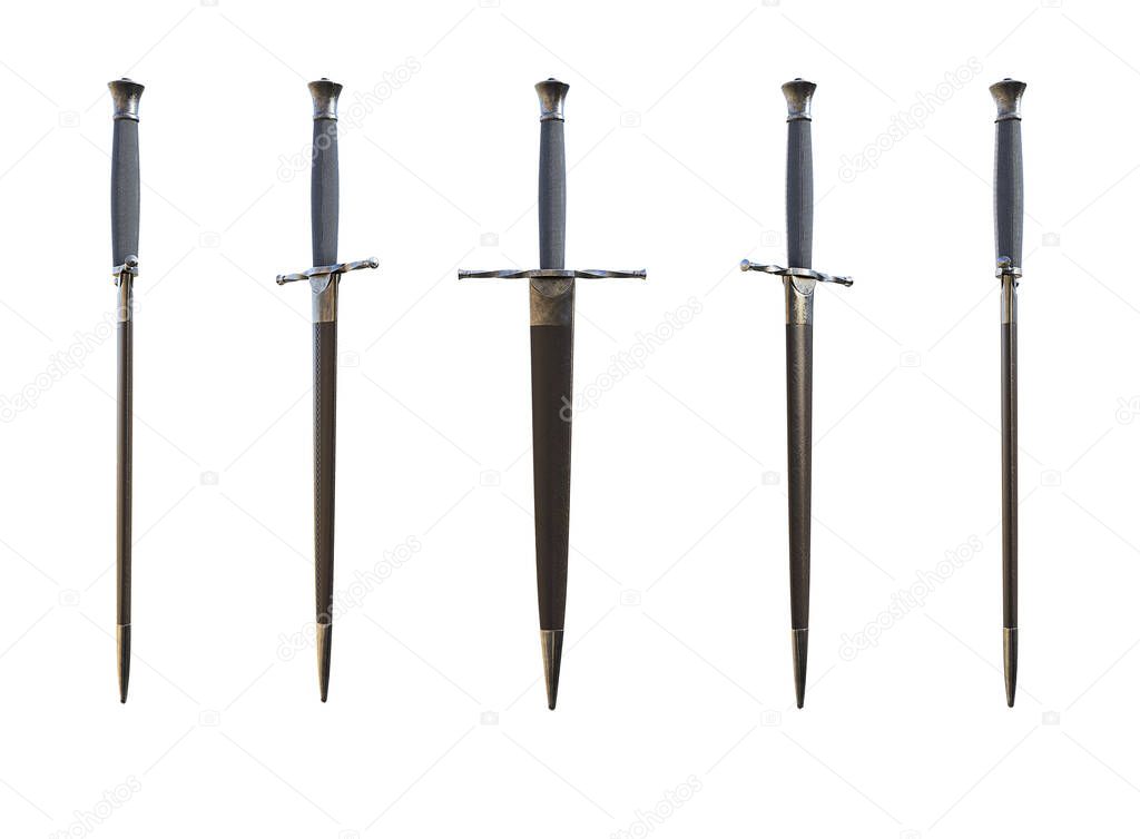 sheathed Medieval Dagger Render On White Background
