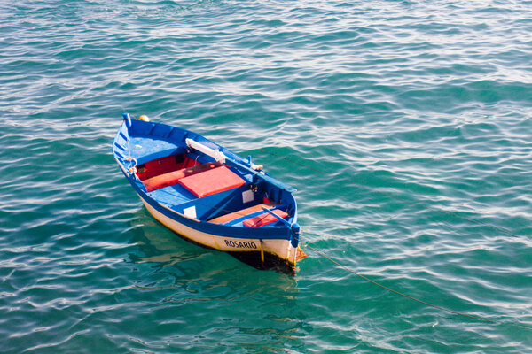TENERIFE,SPAIN, august 2015: empty fisher boat on open water