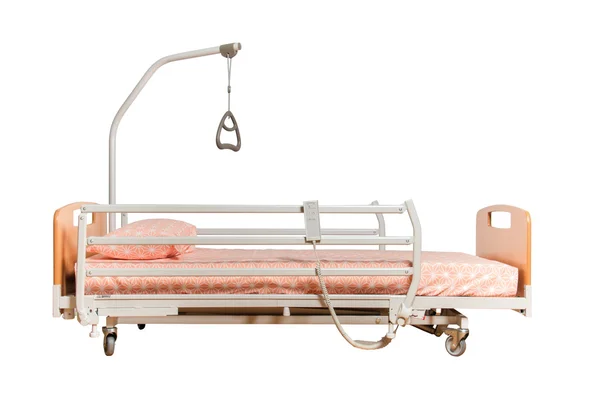 Special equiped medical bed with support ladder and remote control for disposable people — Stock Photo, Image