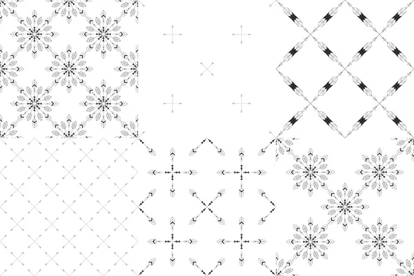 Satz von 6 tribal minimalism nahtlose Muster. heilige Geometrie. hochwertige Grafik. — Stockvektor