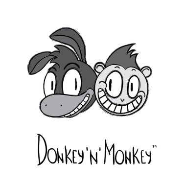 Eşek ve maymun karikatür tarzı logotürü. Ticari marka için orijinal yüksek kaliteli logo.