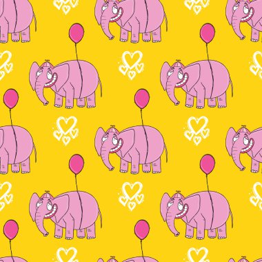 Pembe fil. Orijinal el çizilmiş çizgi film karakteri. Yüksek quiality dikişsiz desen.