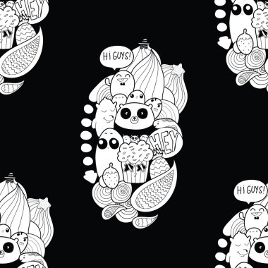 Doodles! Black and white high quality vector seamless pattern. vector