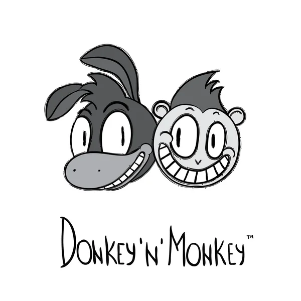 Donkey and monkey cartoon style logotype. Original high quality logo for trade mark. — Stock Vector