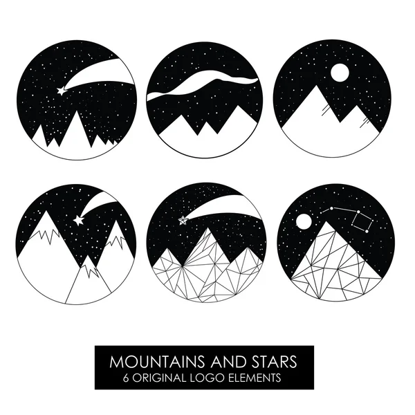 Dağlar ve yıldızlar. Yüksek kaliteli orijinal logolar. Güzel minimalizm.