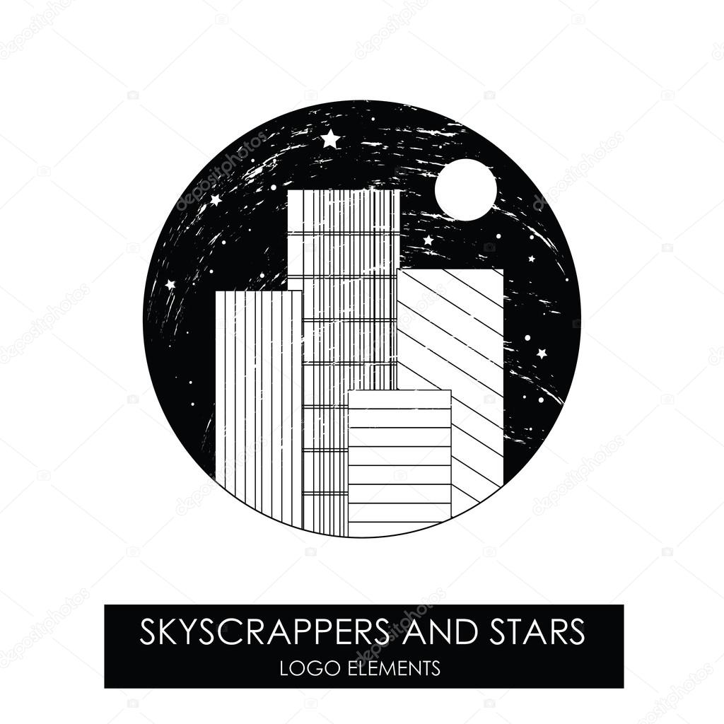 Skyscrapers and stars. High quality original logo. Beautiful minimalism. Grunge version.