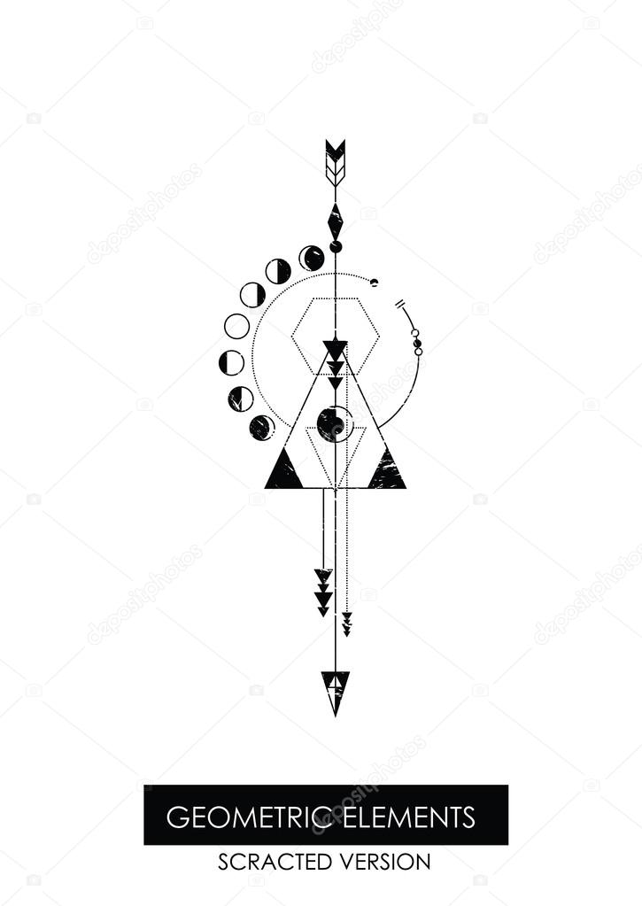 High quality geometric element. Scrathed version. Sacred geometry. Isolated objects