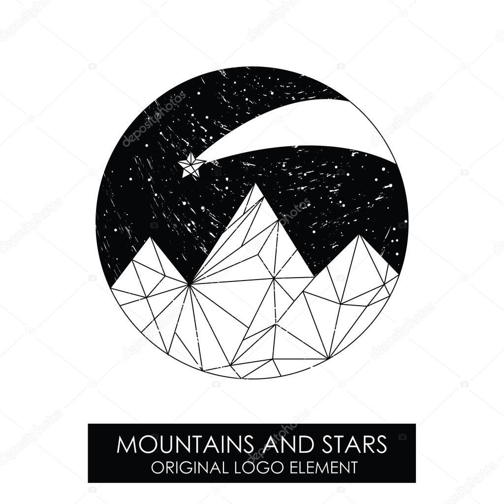 Mountains and stars. High quality original logo. Beautiful minimalism. Grunge edition.