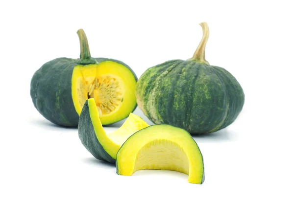 Small piece of green asian pumpkin on white background. — Stock Photo, Image