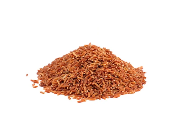Κόκκους κόκκινο ρύζι jasmine ή ταϊλανδικό όνομα είναι Μάλι εσωτερικών ρύζι στο λευκό β — Φωτογραφία Αρχείου