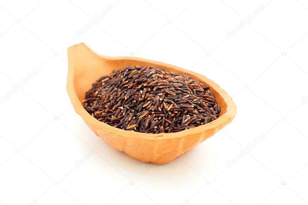 Grain black jasmine rice or Thai name is Hom Nil rice in clay ce