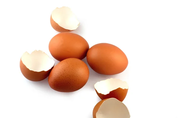 Ägg och äggskal på vit bakgrund — Stockfoto