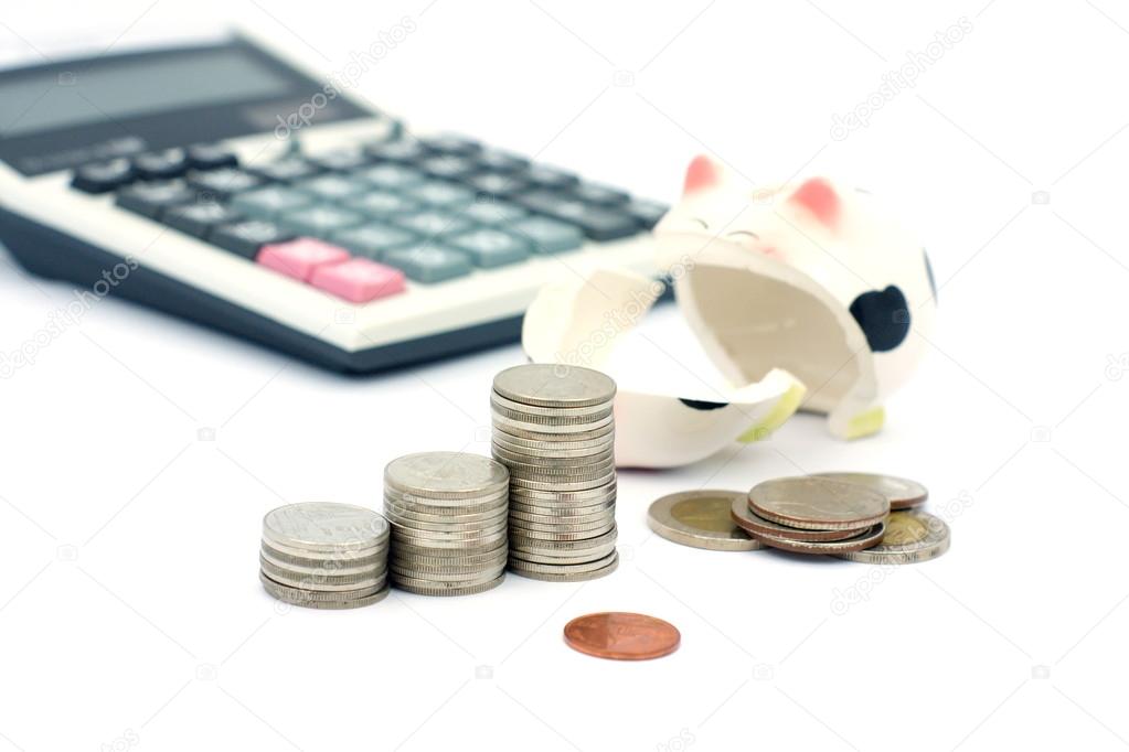 Thai stack coins in financial concept on white background