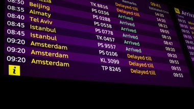 Uçuş gecikmeli bilgi panosu havaalanında geldi