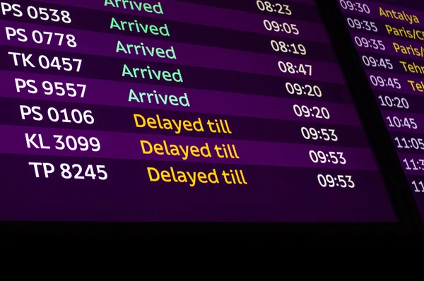 Arrivals Information Board in Airport — Stock Photo, Image