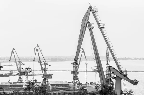 Grúas de astillero blanco y negro — Foto de Stock