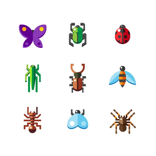 Plat insect bug pictogrammen — Stockvector