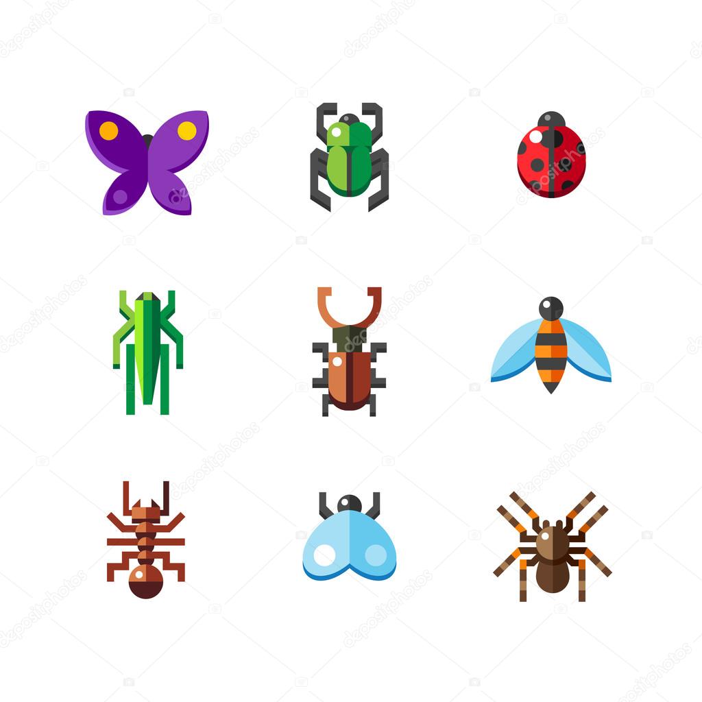 Flat insect bug icons