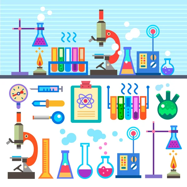 在平面样式化学实验室化学实验室 — 图库矢量图片