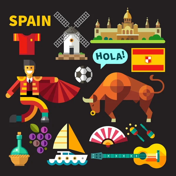 Icono plano vector de color set e ilustraciones España — Archivo Imágenes Vectoriales